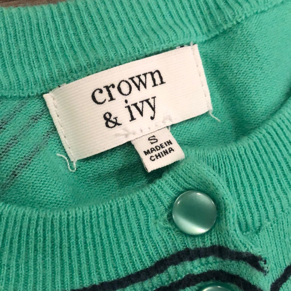 Crown & Ivy Cardigan Sweater Size Small Green Blue - Picture 3 of 4